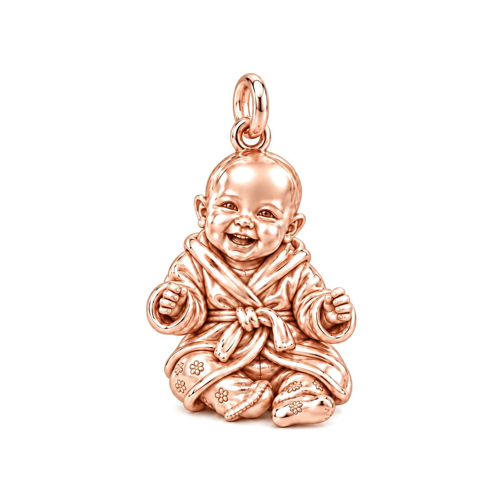 Smiling Baby Monk Charm Bracelet – Personalized Mom Gift – rose gold charm, front view