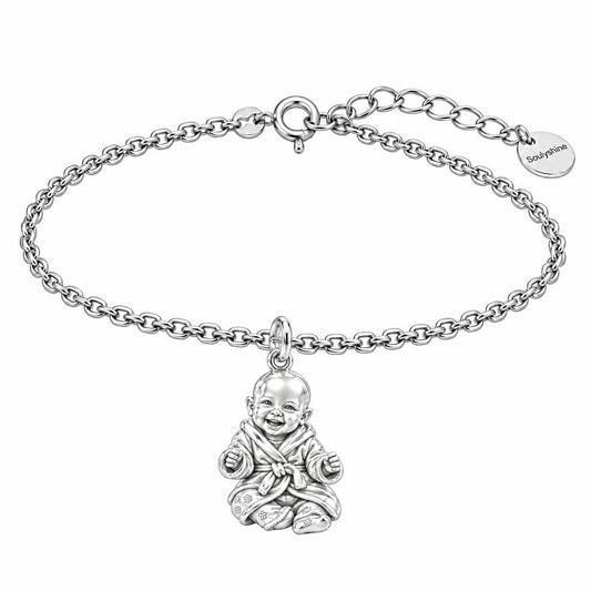 Smiling Baby Monk Charm Bracelet Set – silver, front view