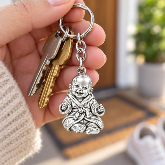 Smiling Baby Monk Charm Keychain – worn / in use