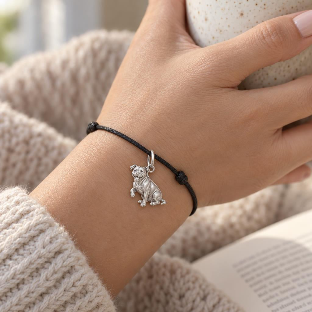 Smiling Pittie Paws Charm and Polyester Cord Bracelet Set
