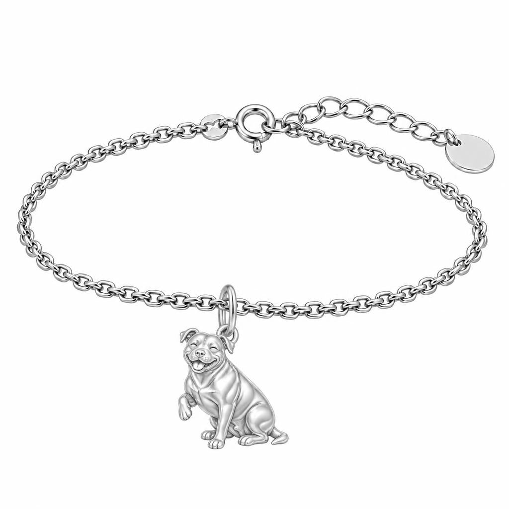 Smiling Pittie Paws Charm Bracelet Set – silver, front view