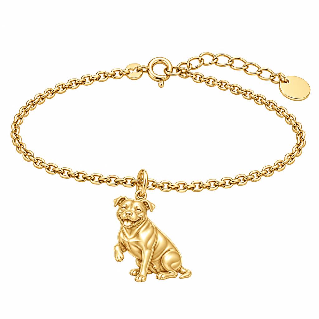 Smiling Pittie Paws Charm Bracelet Set – 18K gold, front view