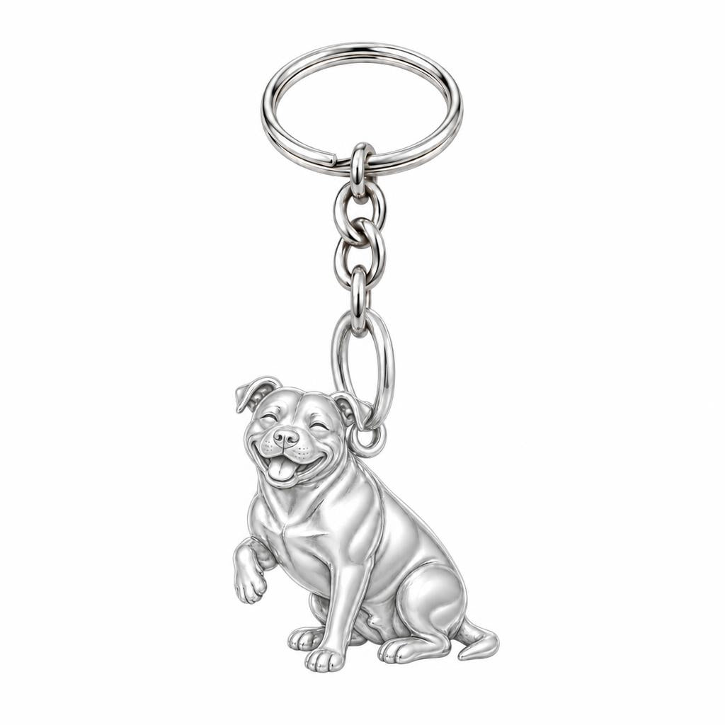 Smiling Pittie Paws Charm Keychain – silver, front view