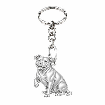Smiling Pittie Paws Charm Keychain – silver, front view