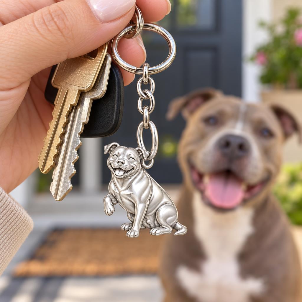 Smiling Pittie Paws Charm Keychain – worn / in use