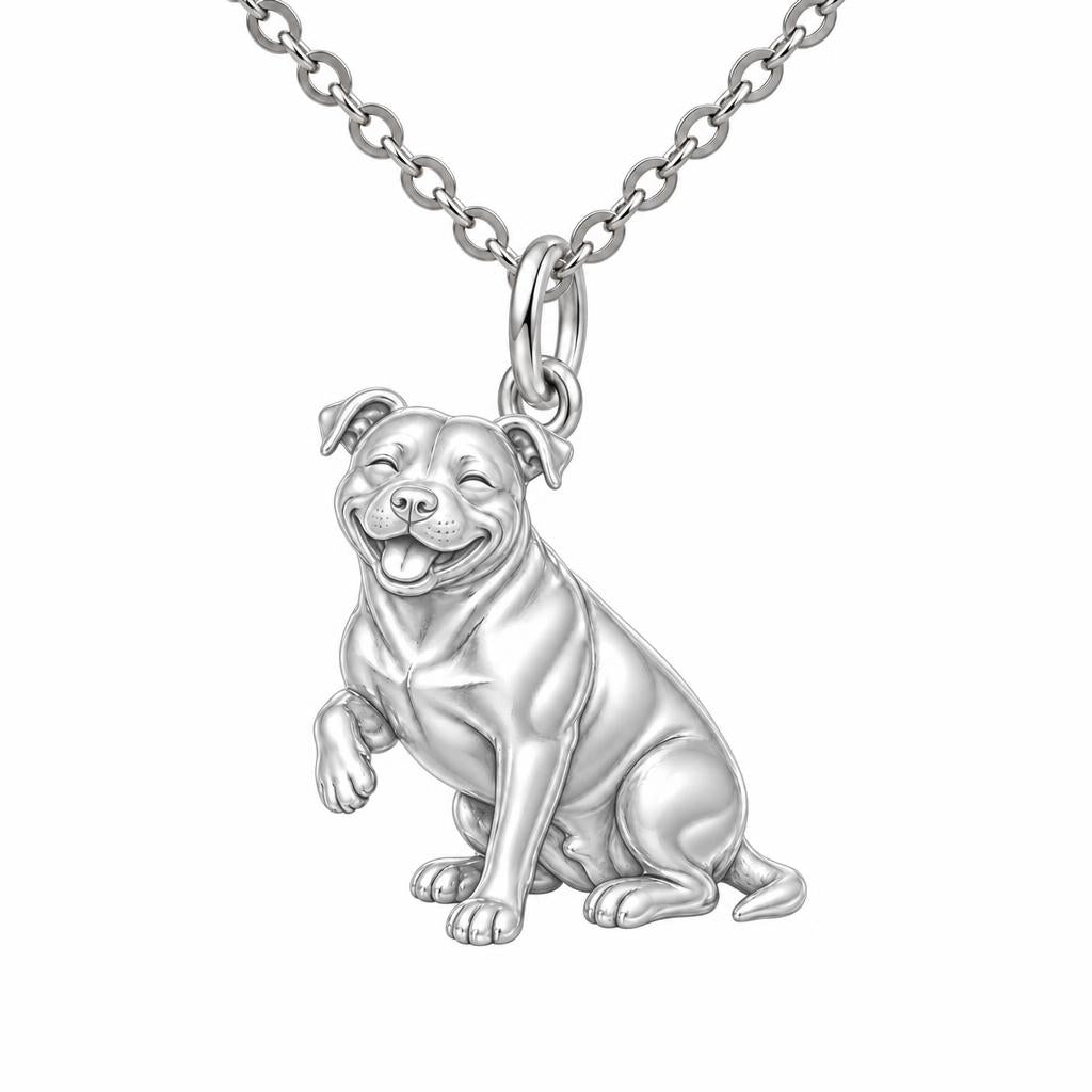 Smiling Pittie Paws Charm Necklace Set – silver, front view