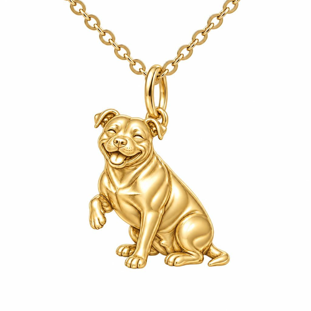 Smiling Pittie Paws Charm Necklace Set – 18K gold, front view