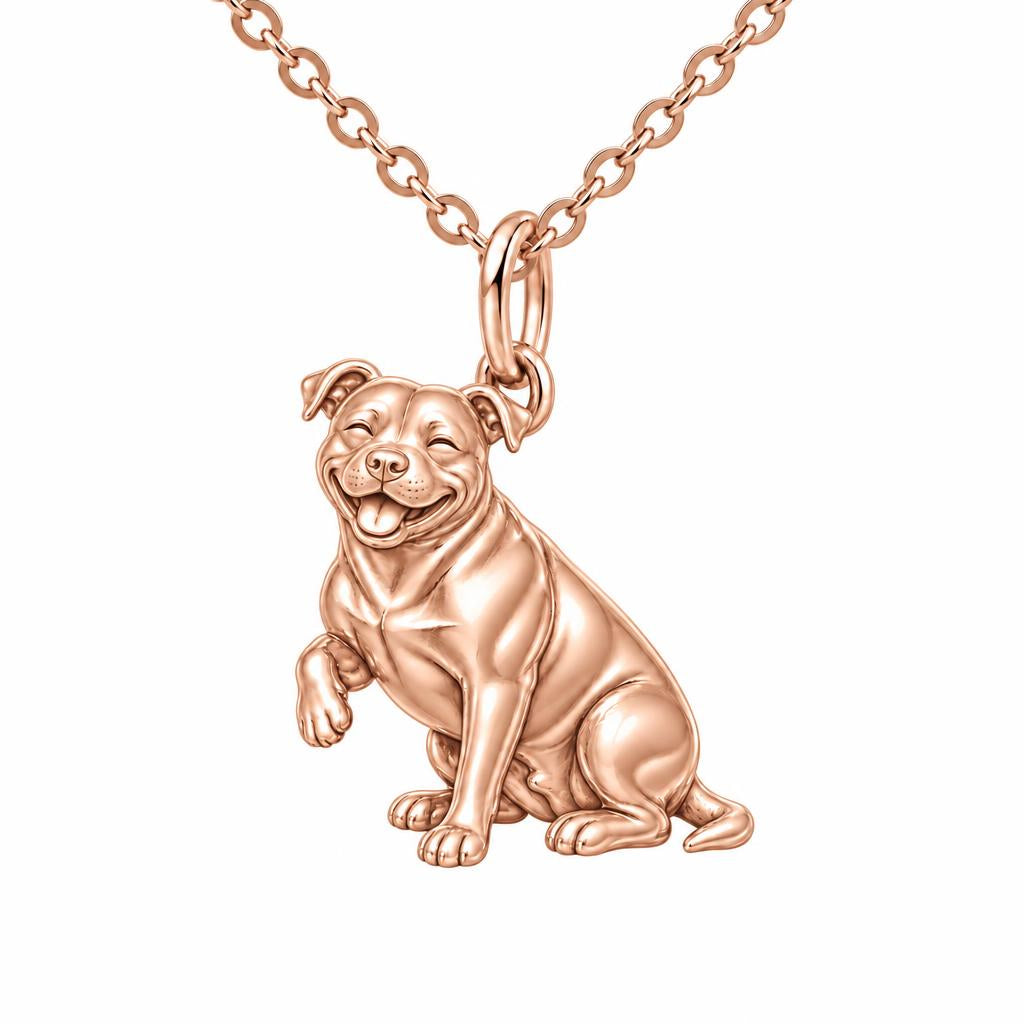 Smiling Pittie Paws Charm Necklace Set – rose gold, front view