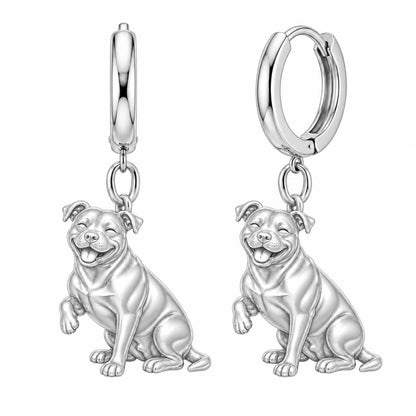 Smiling Pittie Paws Huggie Charm Earrings – silver, front view