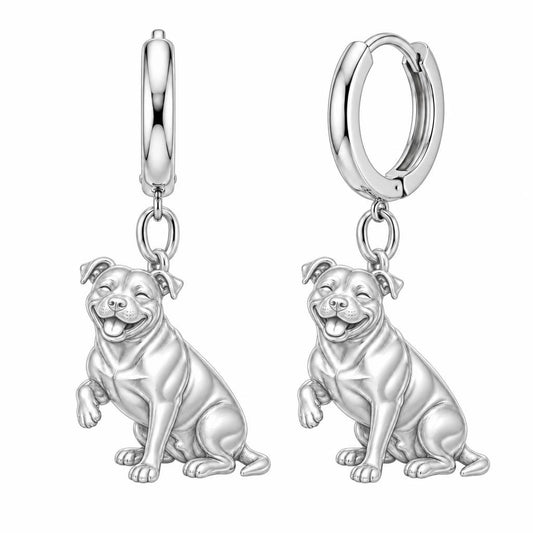 Smiling Pittie Paws Huggie Charm Earrings – silver, front view