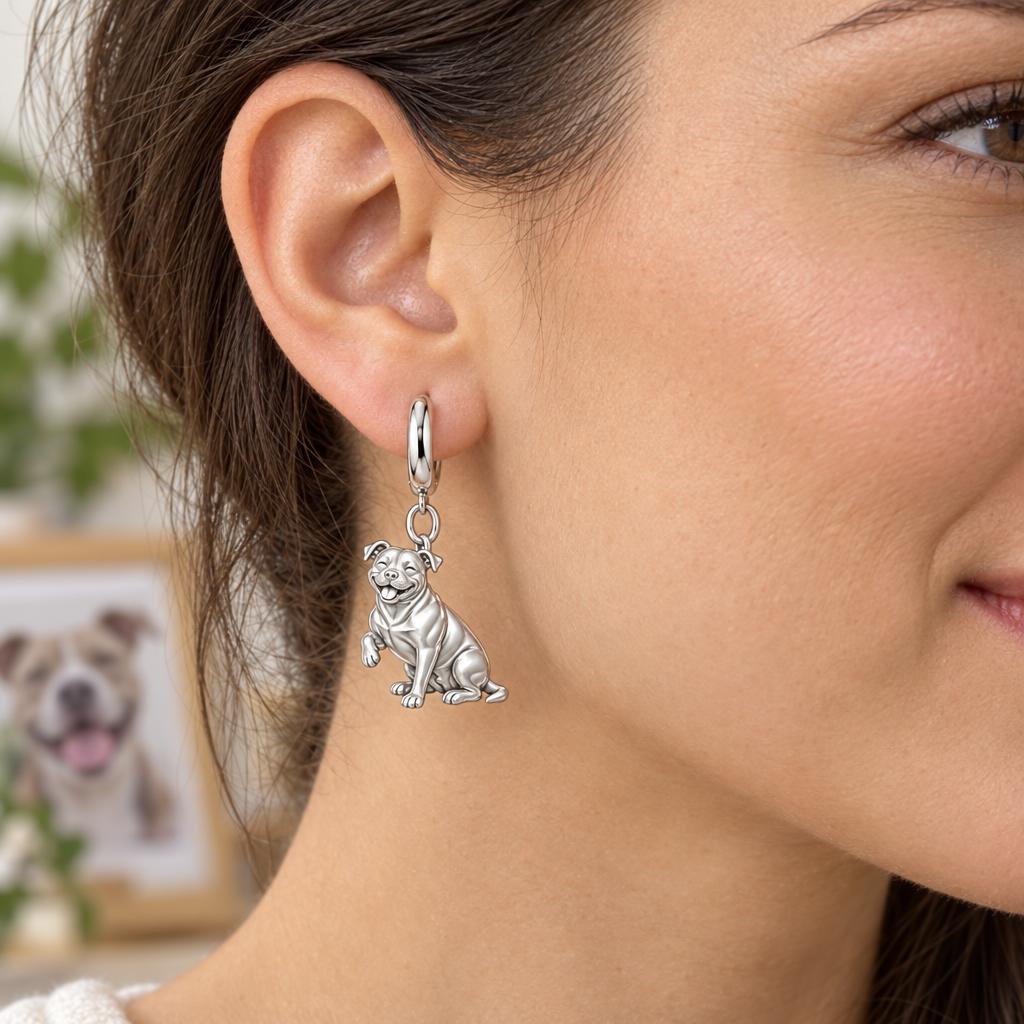 Smiling Pittie Paws Huggie Charm Earrings – worn / in use