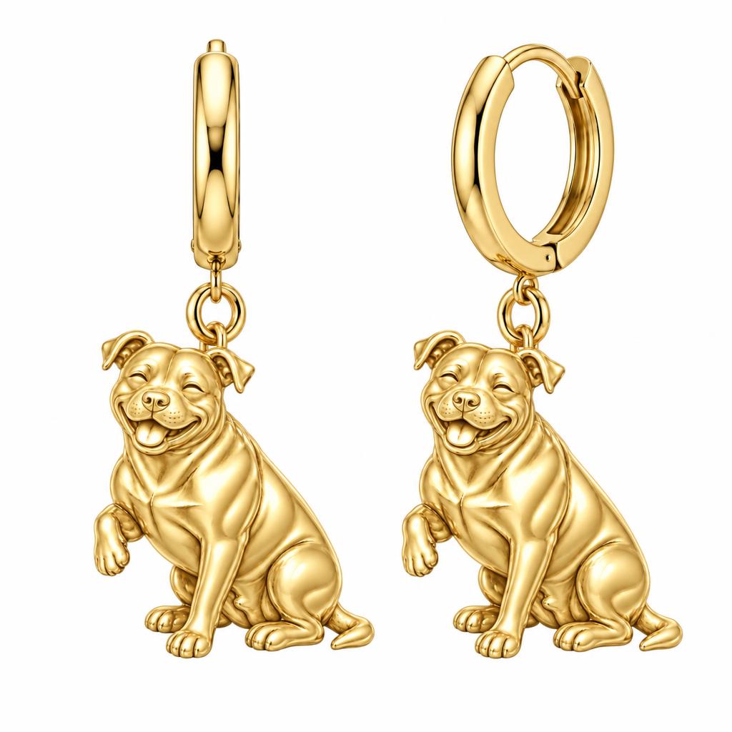 Smiling Pittie Paws Huggie Charm Earrings – 18K gold, front view