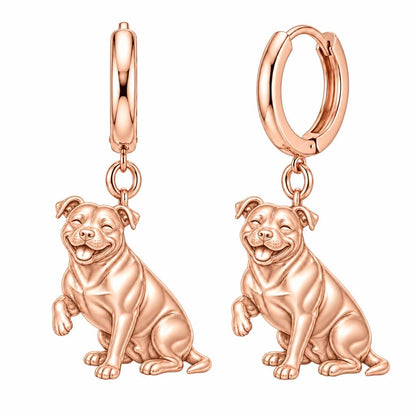 Smiling Pittie Paws Huggie Charm Earrings – rose gold, front view