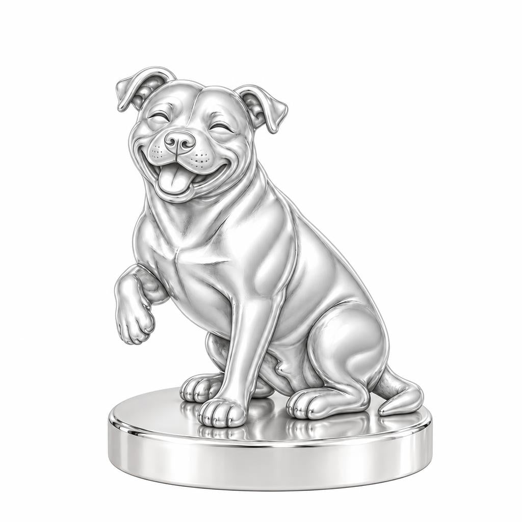 Smiling Pittie Paws Keepsake Plaque – silver, front view