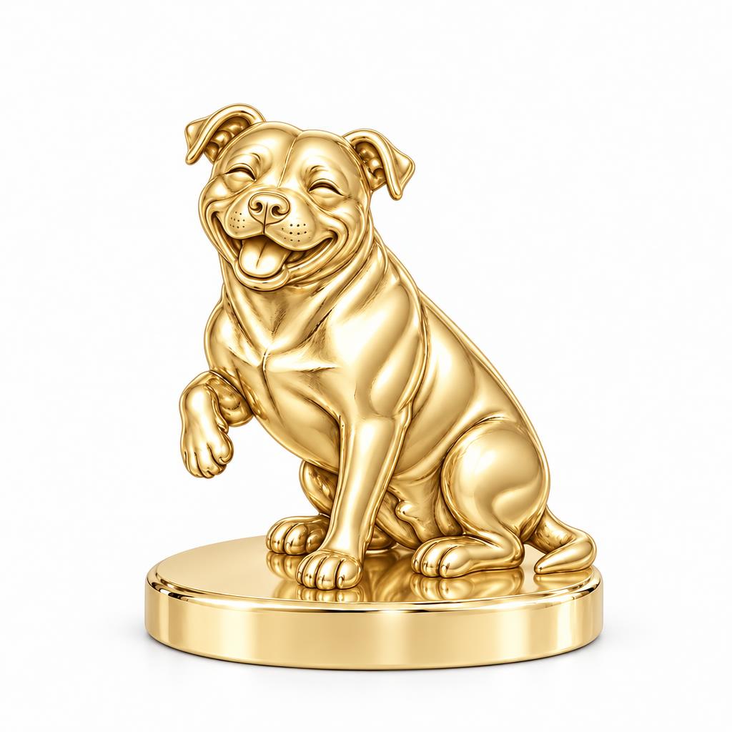 Smiling Pittie Paws Keepsake Plaque – 18K gold, front view