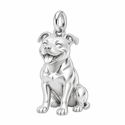 Smiling Staffordshire Bull Terrier Charm and Polyester Cord Bracelet Set