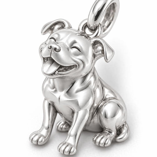 Smiling Staffordshire Bull Terrier Charm and Polyester Cord Bracelet Set