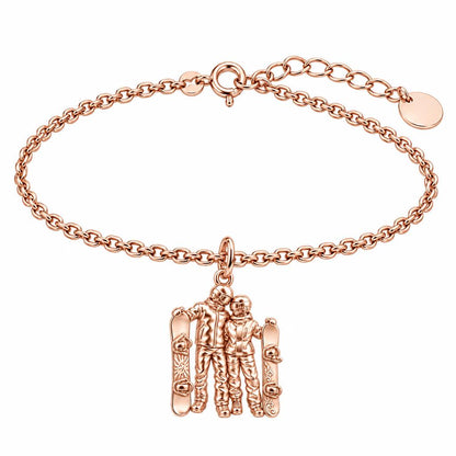 Snowboard Couple in Gear Charm Bracelet Set – rose gold, front view