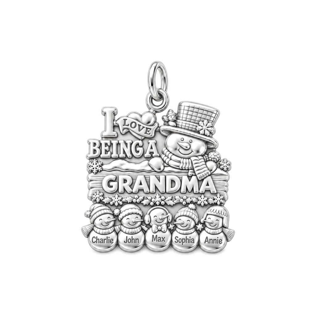 Snowman Family Gathering Charm Bracelet – Personalized Grandma Gift – silver plated 2 cm charm, front view