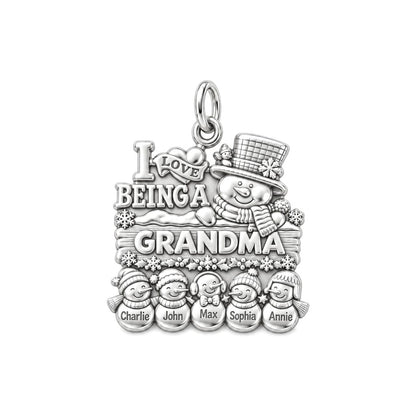 Snowman Family Gathering Charm Bracelet – Personalized Grandma Gift – silver plated 2 cm charm, front view