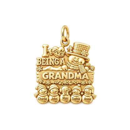 Snowman Family Gathering Charm Bracelet – Personalized Grandma Gift – 18K gold plated 2 cm charm, front view