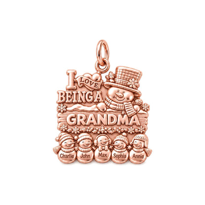 Snowman Family Gathering Charm Bracelet – Personalized Grandma Gift – rose gold 2 cm charm, front view