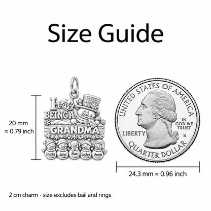 Snowman Family Gathering Charm Bracelet – Personalized Grandma Gift – size guide, 2 cm charm next to a quarter