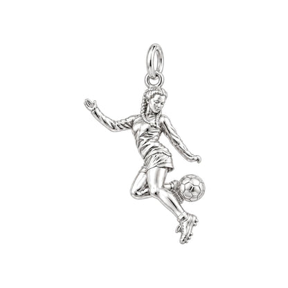 Soccer Girl in Motion Charm Bracelet – Personalized Athlete Gift – silver charm, front view