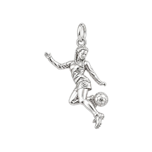 Soccer Girl in Motion Charm Bracelet – Personalized Athlete Gift – silver charm, front view