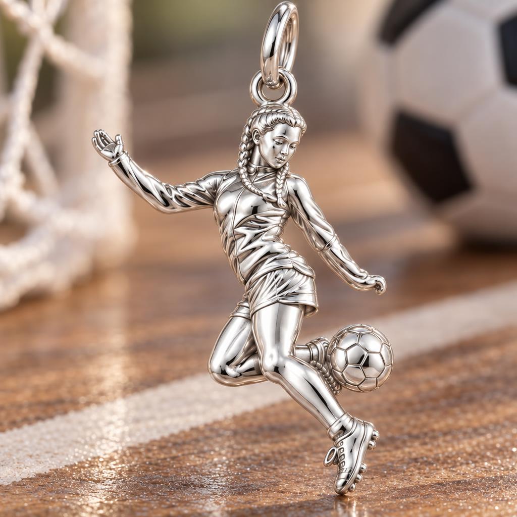 Soccer Girl in Motion Charm Bracelet – Personalized Athlete Gift – macro detail of the charm