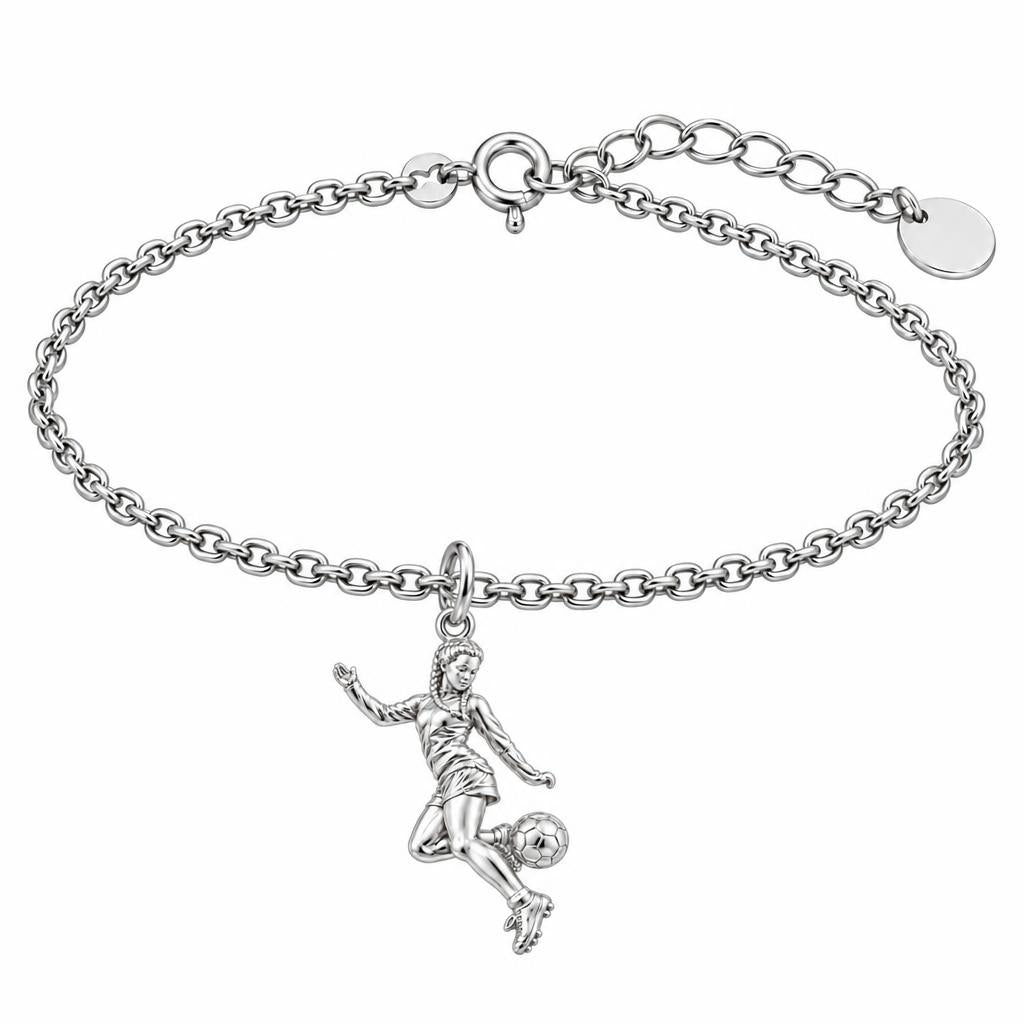 Soccer Girl in Motion Charm Bracelet Set – silver, front view