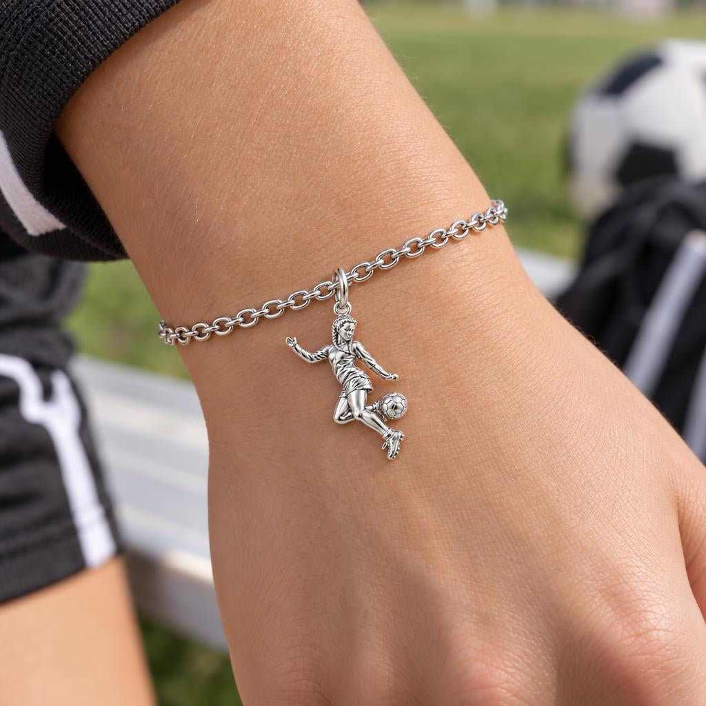 Soccer Girl in Motion Charm Bracelet Set – worn / in use