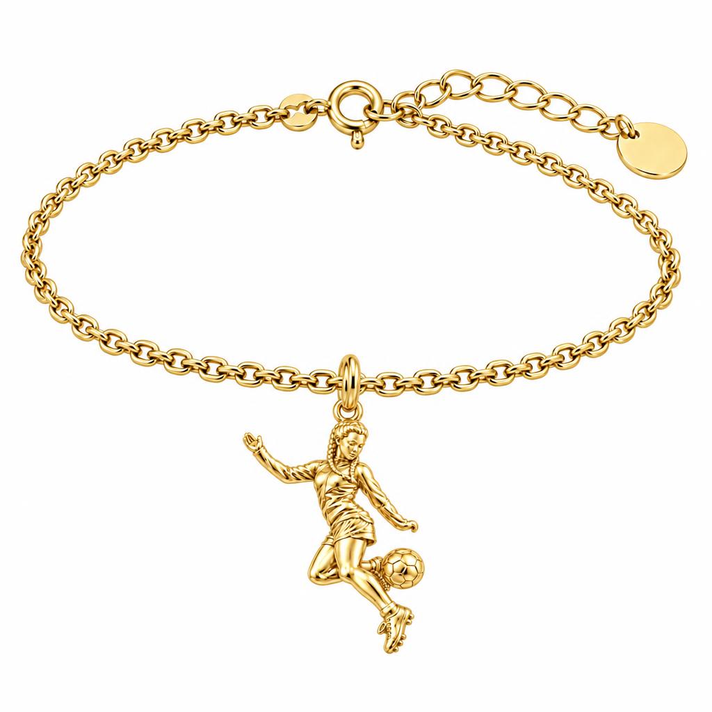 Soccer Girl in Motion Charm Bracelet Set – 18K gold, front view