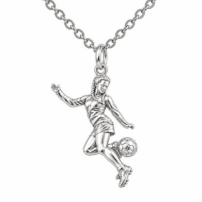 Soccer Girl in Motion Charm Necklace Set – silver, front view