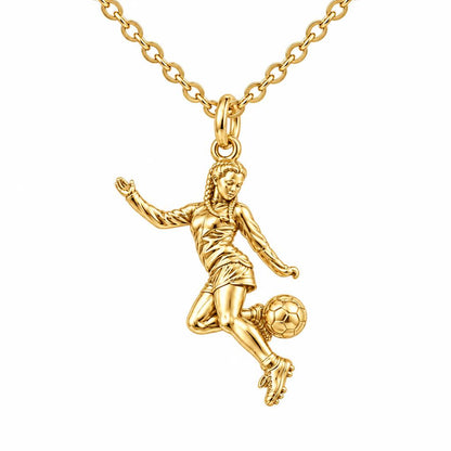 Soccer Girl in Motion Charm Necklace Set – 18K gold, front view