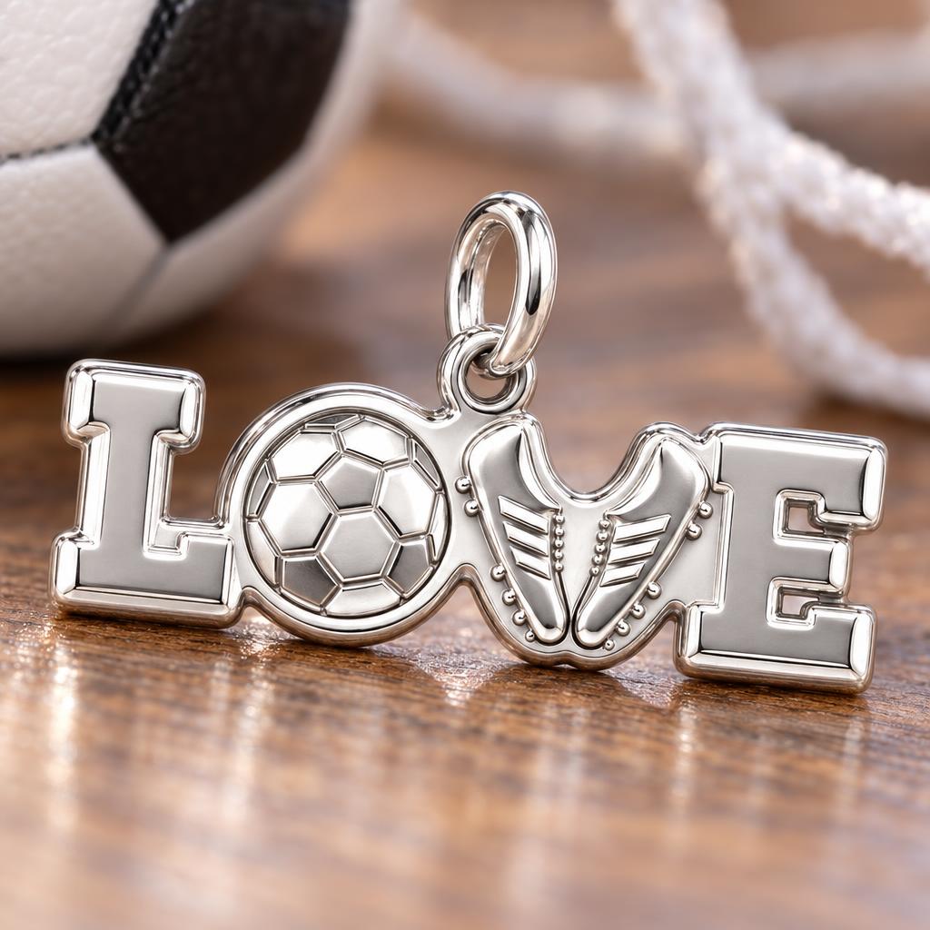 Soccer Love Playmaker Charm Bracelet – Personalized Athlete Gift – macro detail of the charm