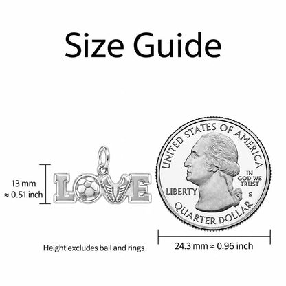 Soccer Love Playmaker Charm Bracelet – Personalized Athlete Gift – size guide, 13 mm charm next to a quarter