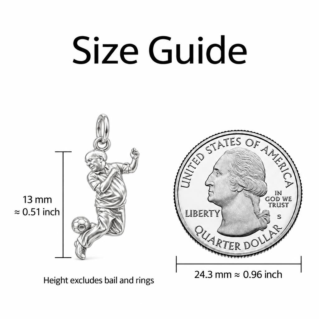 Soccer Star Legend Charm Bracelet – Personalized Dad Gift – size guide, 13 mm charm next to a quarter