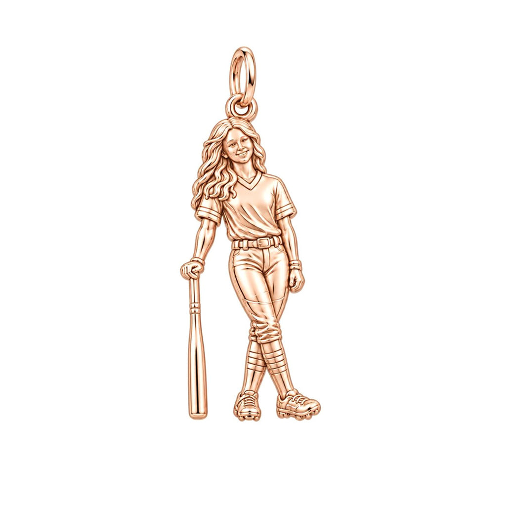 Softball Star Player Charm Bracelet – Personalized Mom Gift – rose gold charm, front view