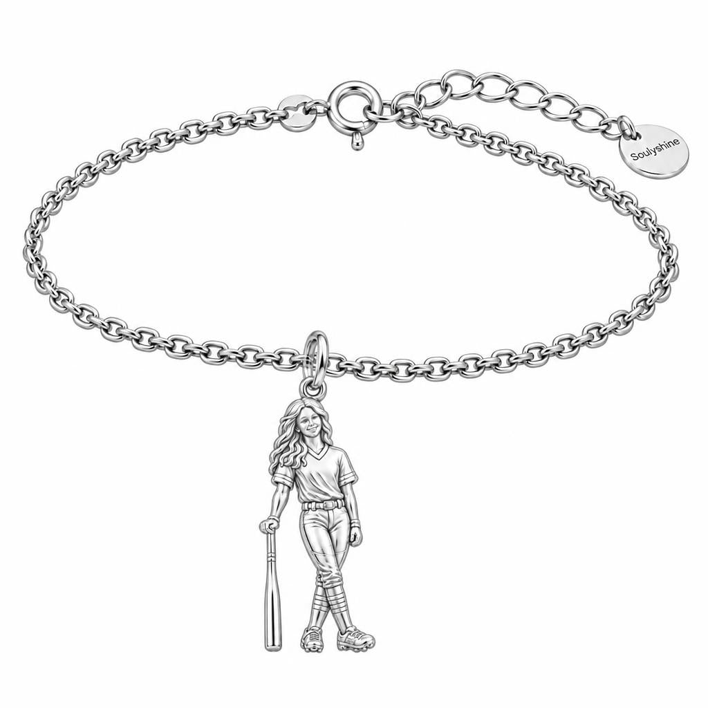 Softball Star Player Charm Bracelet Set – silver, front view