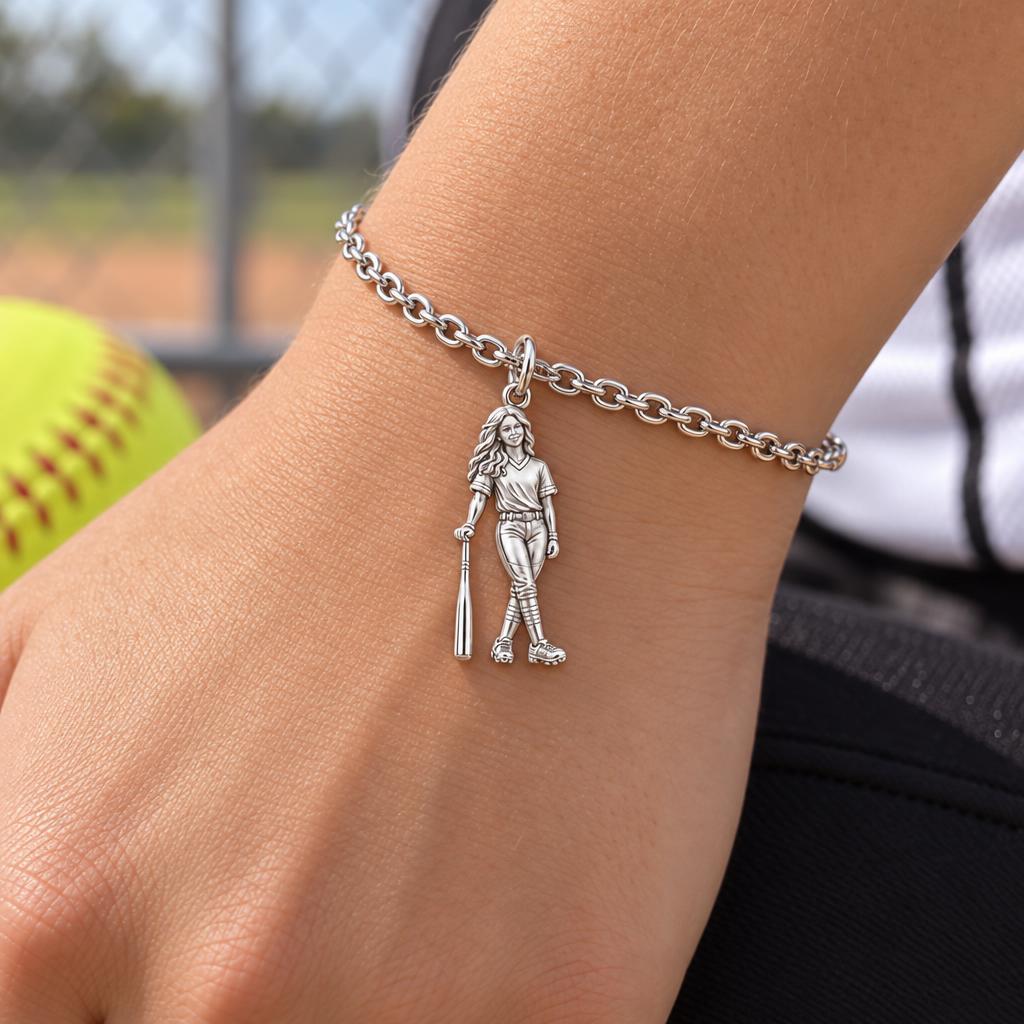 Softball Star Player Charm Bracelet Set – worn / in use
