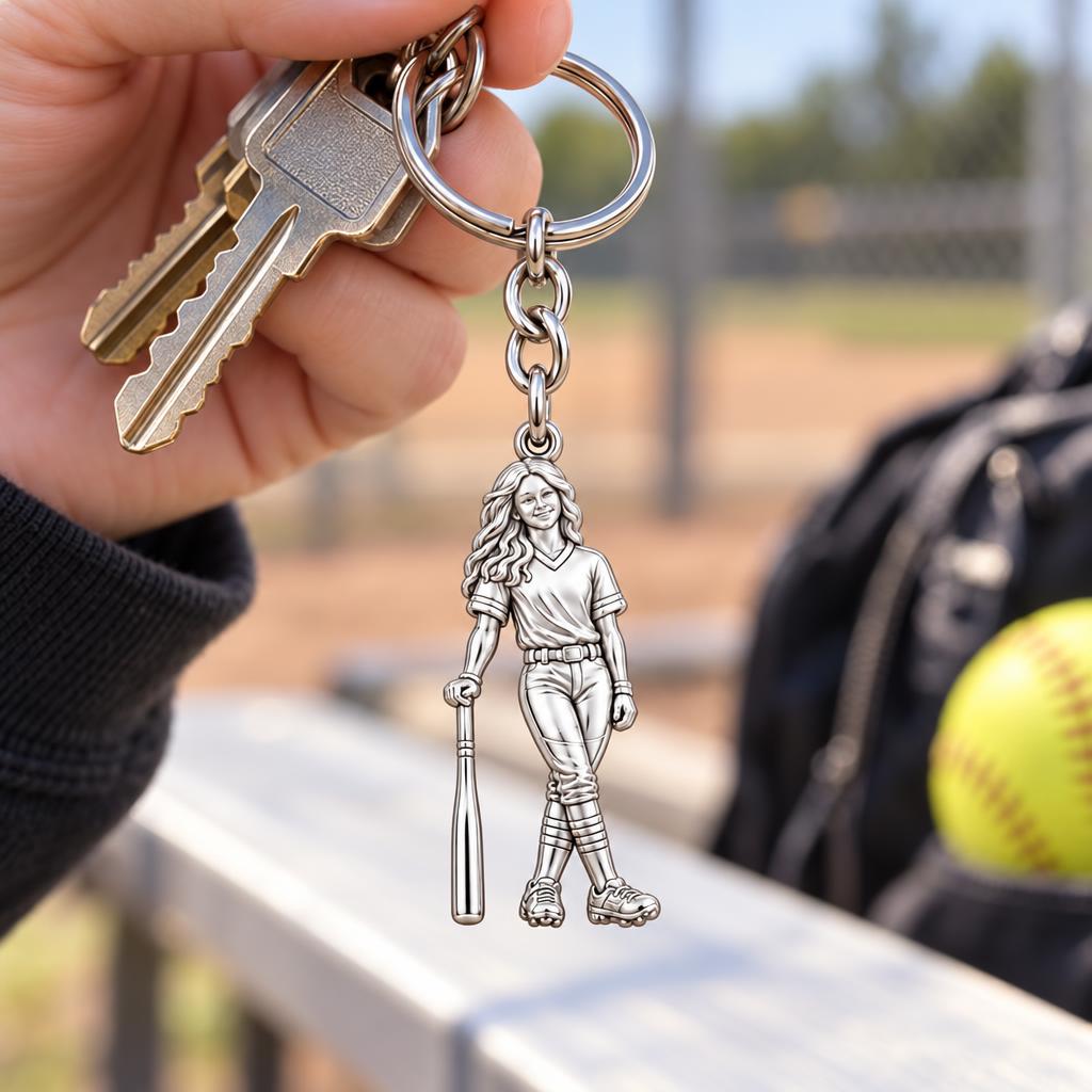 Softball Star Player Charm Keychain – worn / in use
