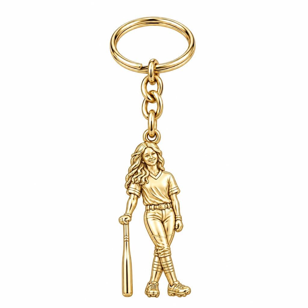 Softball Star Player Charm Keychain – 18K gold, front view