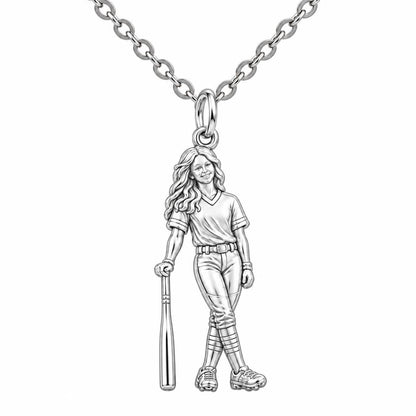 Softball Star Player Charm Necklace Set – silver, front view