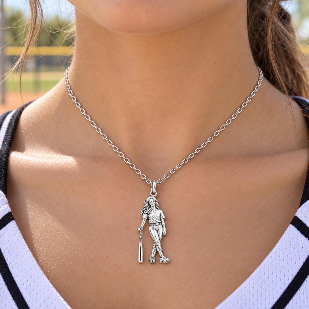 Softball Star Player Charm Necklace Set – worn / in use