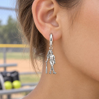 Softball Star Player Huggie Charm Earrings – worn / in use
