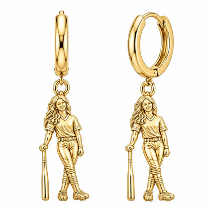 Softball Star Player Huggie Charm Earrings – 18K gold, front view