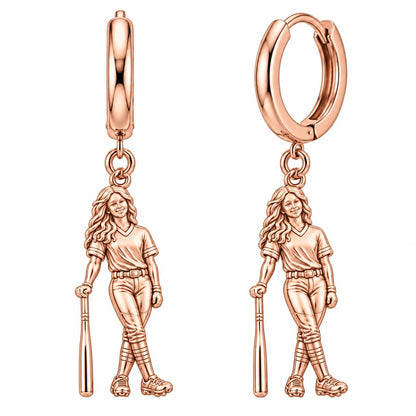 Softball Star Player Huggie Charm Earrings – rose gold, front view