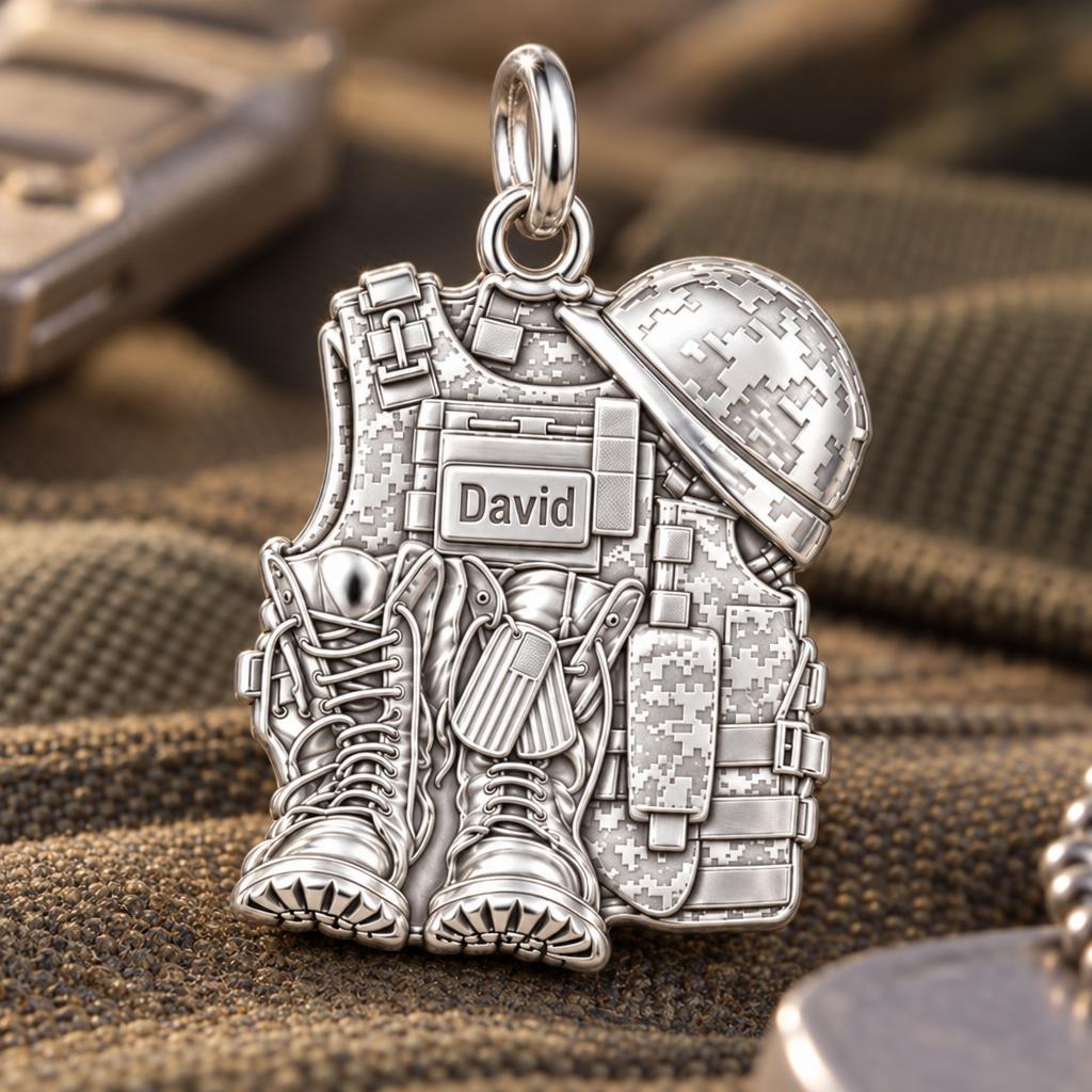 Soldier's Gear Tribute Charm Bracelet – Personalized Veteran Gift – macro detail of the charm