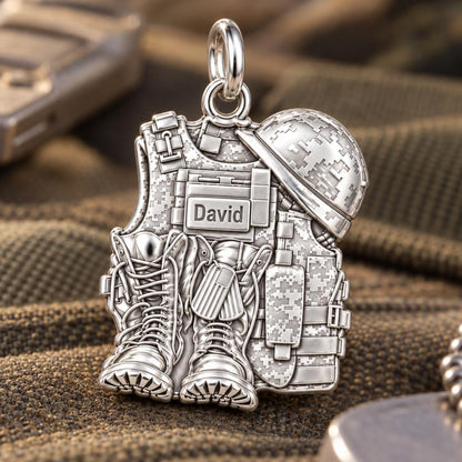 Soldier's Gear Tribute Charm Bracelet – Personalized Veteran Gift – macro detail of the charm